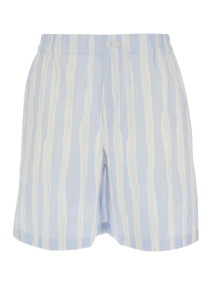 Le Short Calecon Light Blue with Elasticated Waist at the Back and All-Over Striped Motif in Cotton for Men Bermuda