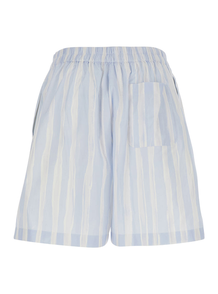 Le Short Calecon Light Blue with Elasticated Waist at the Back and All-Over Striped Motif in Cotton for Men Bermuda