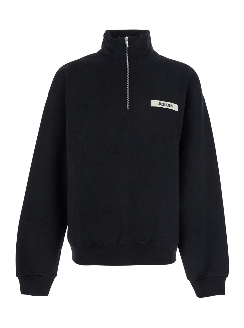 Mens Le Camionneur Gros Grain High Neck Sweatshirt With Logo Patch On The Front Black Cotton Sweatshirts