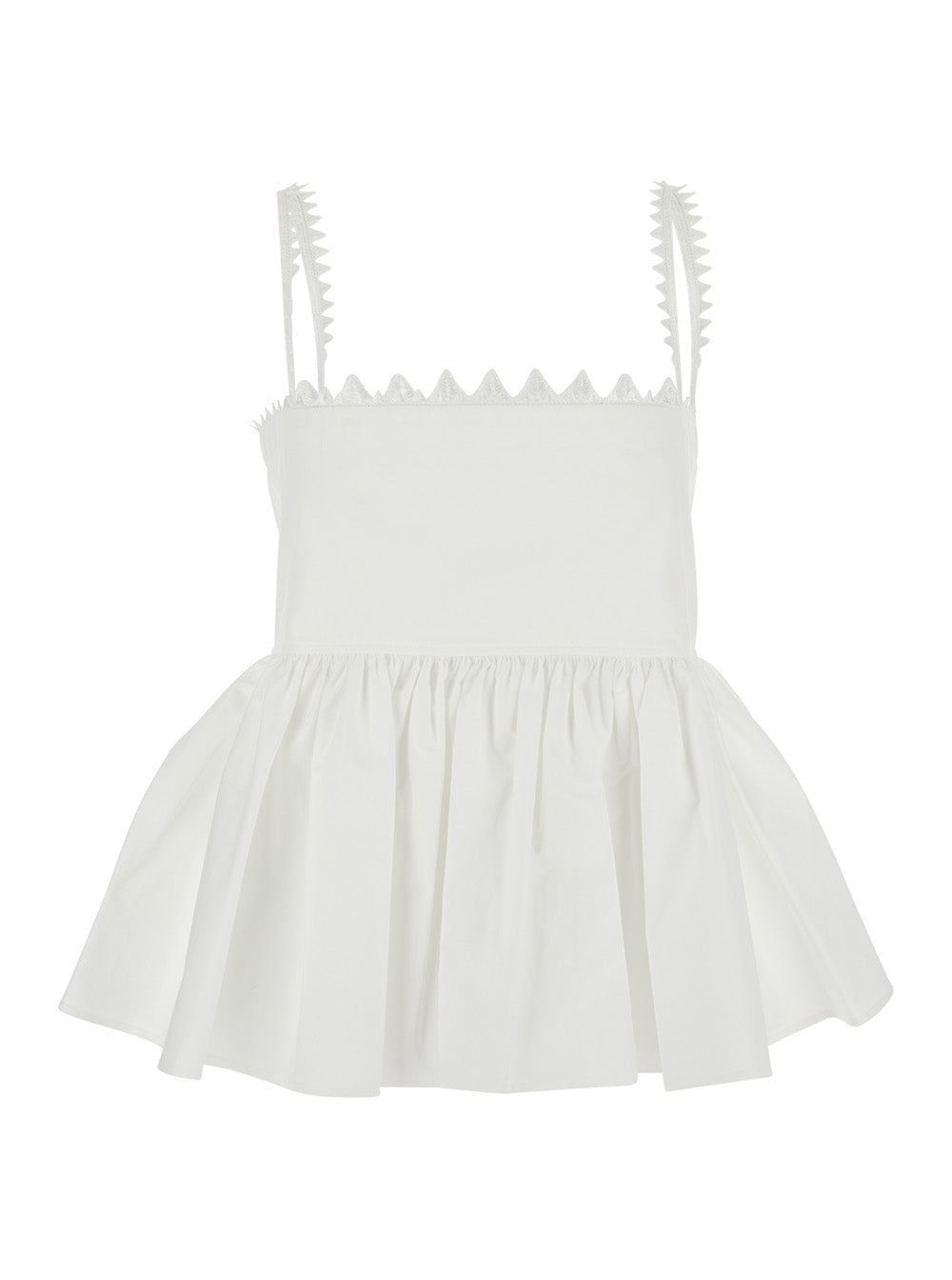 Top Le Haut Traversin White With V-Neck And Ruffle Details In Cotton For Women Tops