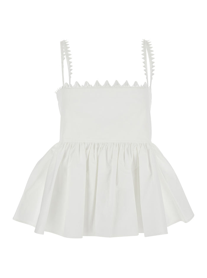 Top Le Haut Traversin White With V-Neck And Ruffle Details In Cotton For Women Tops