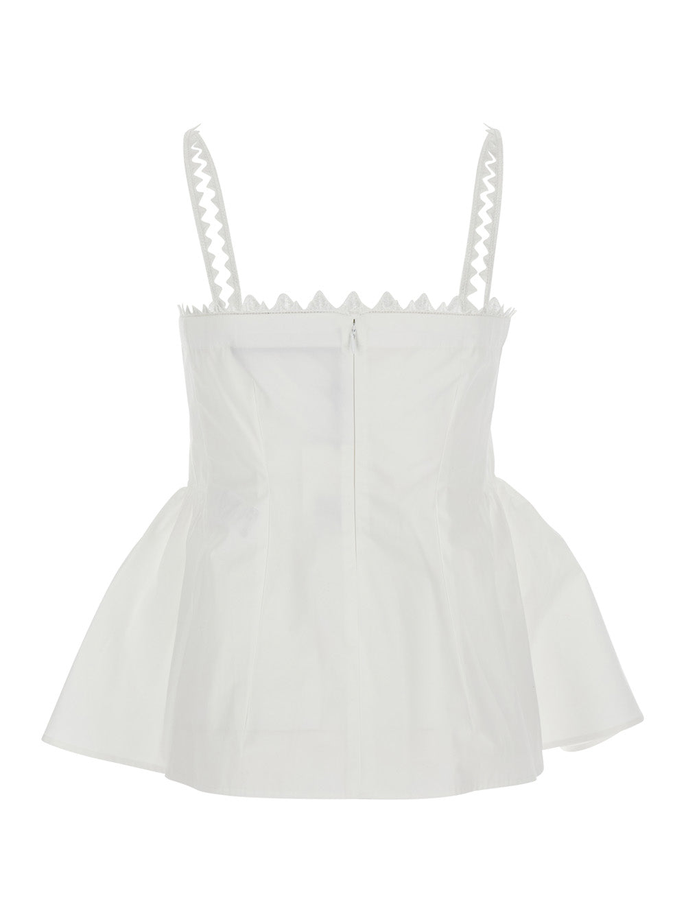 Top Le Haut Traversin White With V-Neck And Ruffle Details In Cotton For Women Tops
