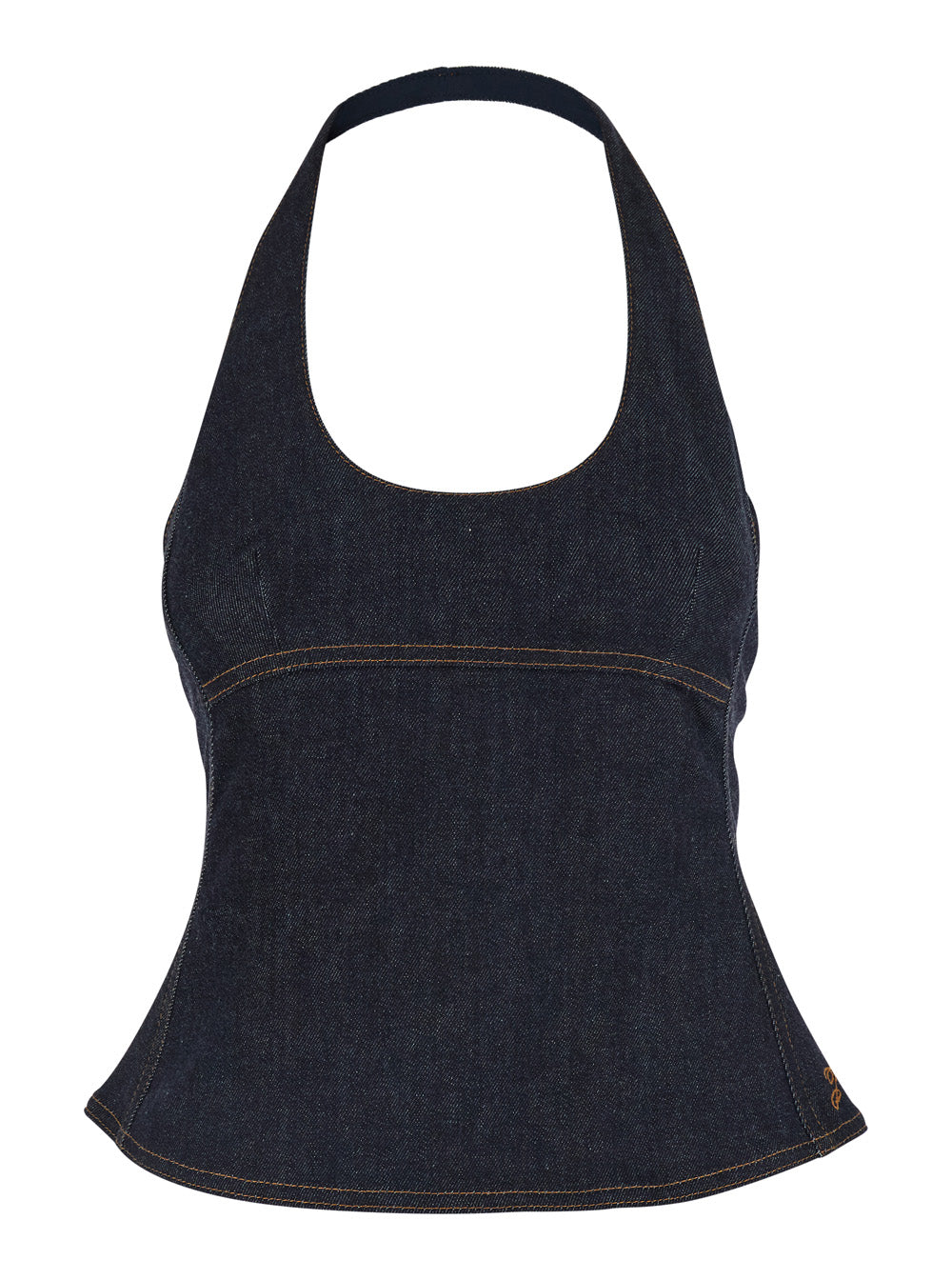 Blue Halter Neck Top In Denim Woman Blu Cotton Cashmere Elastane Tops