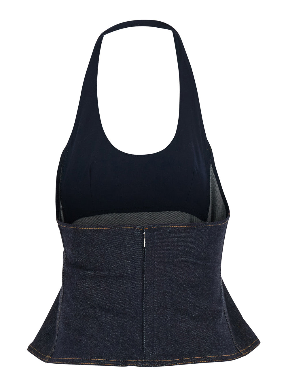 Blue Halter Neck Top In Denim Woman Blu Cotton Cashmere Elastane Tops