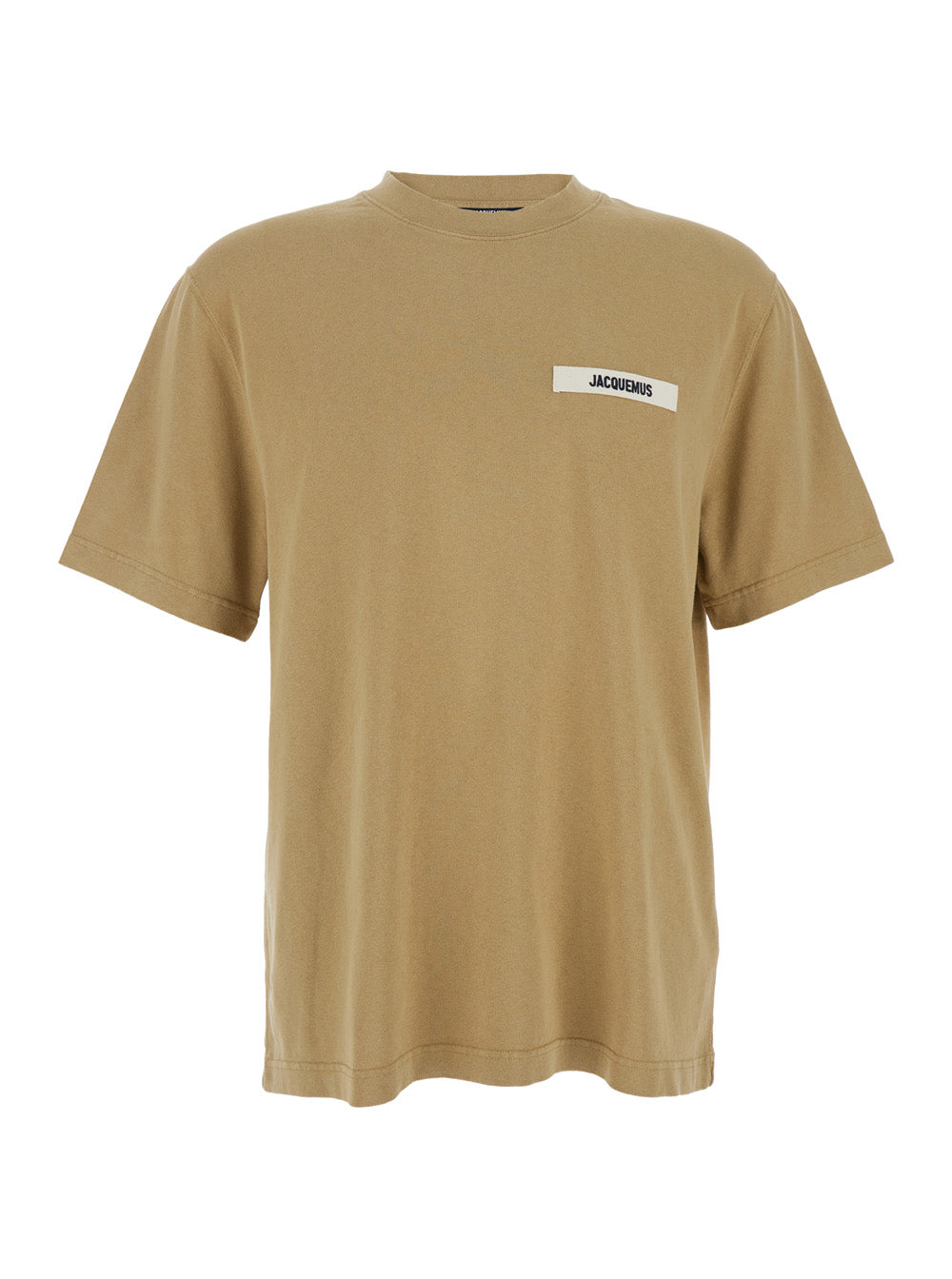 Le T-Shirt Gros Grain Beige Crew Neck With Logo Patch On The Front In Cotton For Men Tshirts And Polo Shirts