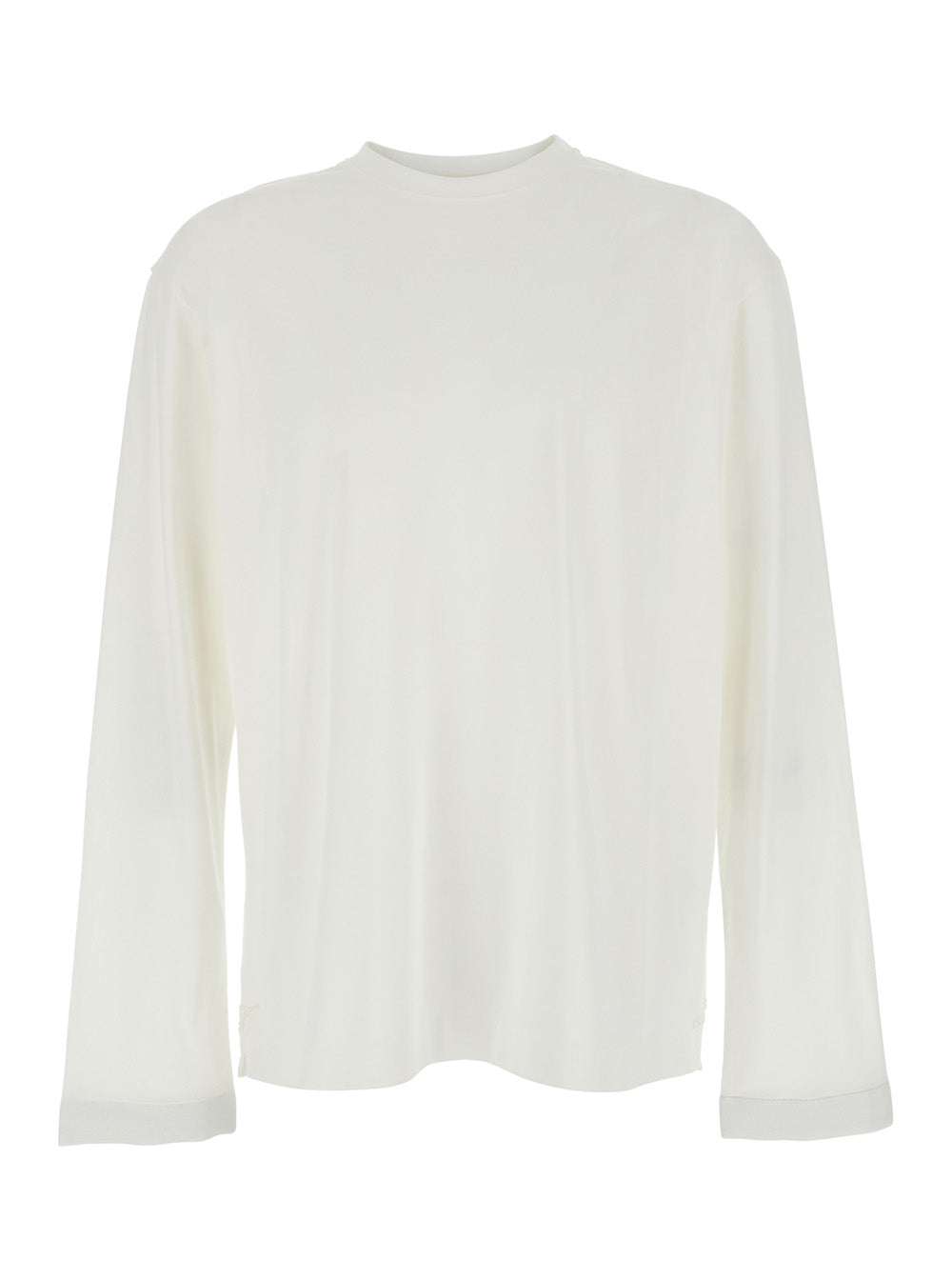 Le T-Shirt Rond Carre White Long Sleeve With Round Neck And Tone-On-Tone Logo Embroidery In Tech Fabric For Men Paper Polyester Tshirts Polo Shirts