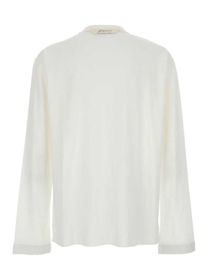 Le T-Shirt Rond Carre White Long Sleeve With Round Neck And Tone-On-Tone Logo Embroidery In Tech Fabric For Men Paper Polyester Tshirts Polo Shirts