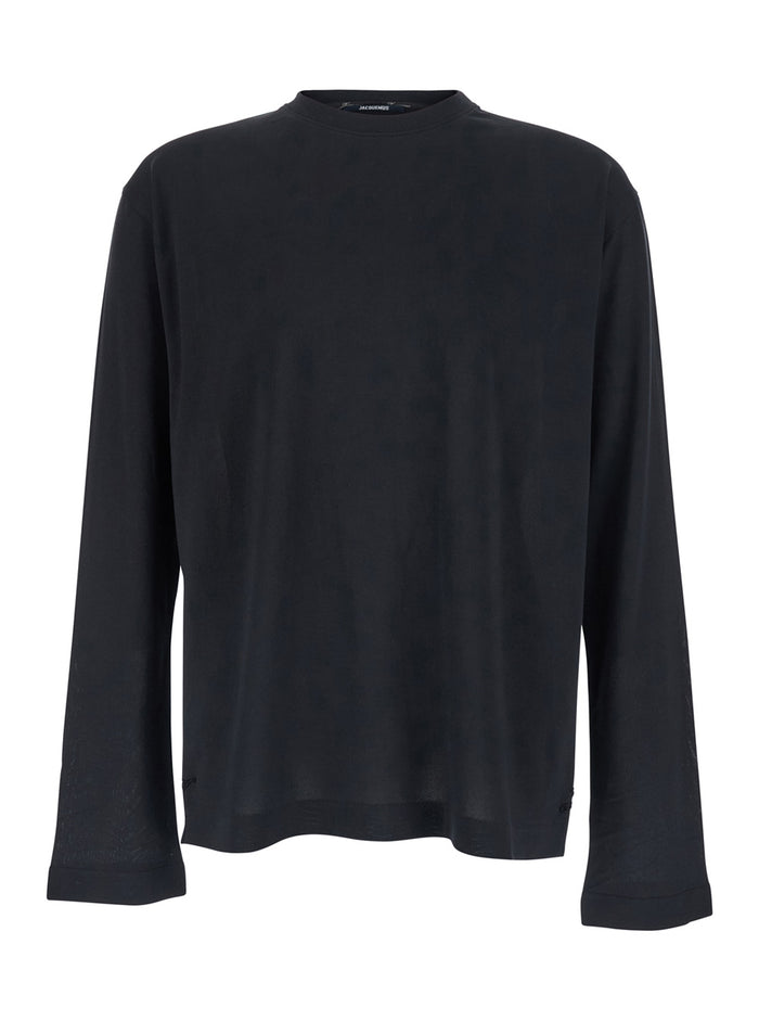 Le T-Shirt Rond Carre Black Crew Neck with Long Sleeves in Tech Fabric for Men Paper Polyester Tshirts And Polo Shirts