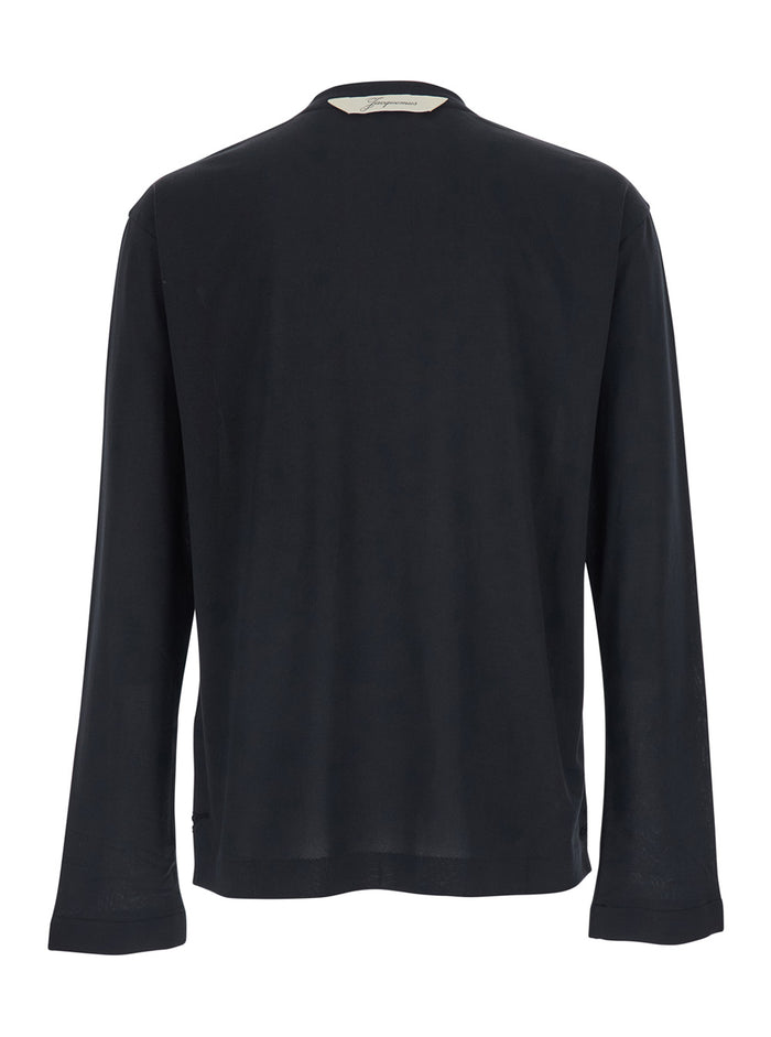 Le T-Shirt Rond Carre Black Crew Neck with Long Sleeves in Tech Fabric for Men Paper Polyester Tshirts And Polo Shirts