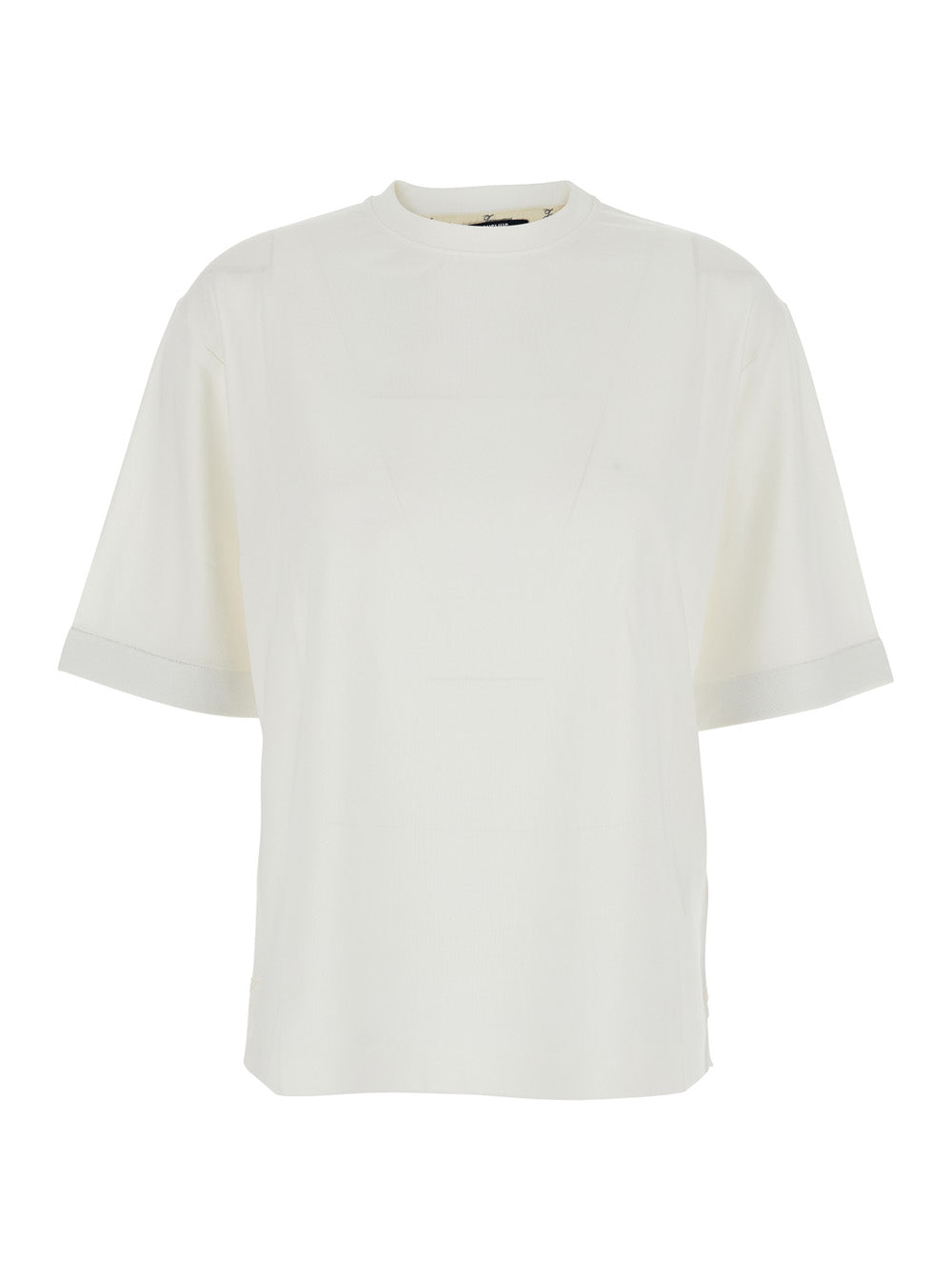 Le Tshirt Ventadou White Crew Neck T-Shirt With Gros Grain Logo On The Back In Fabric For Women Paper Polyester Tshirts And Polo Shirts
