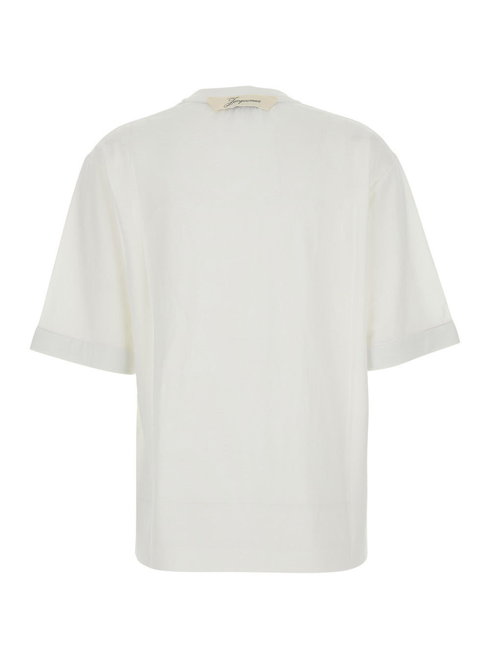Le Tshirt Ventadou White Crew Neck T-Shirt With Gros Grain Logo On The Back In Fabric For Women Paper Polyester Tshirts And Polo Shirts