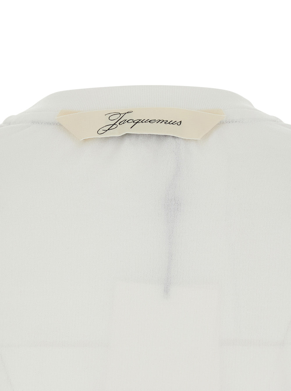 Le Tshirt Ventadou White Crew Neck T-Shirt With Gros Grain Logo On The Back In Fabric For Women Paper Polyester Tshirts And Polo Shirts