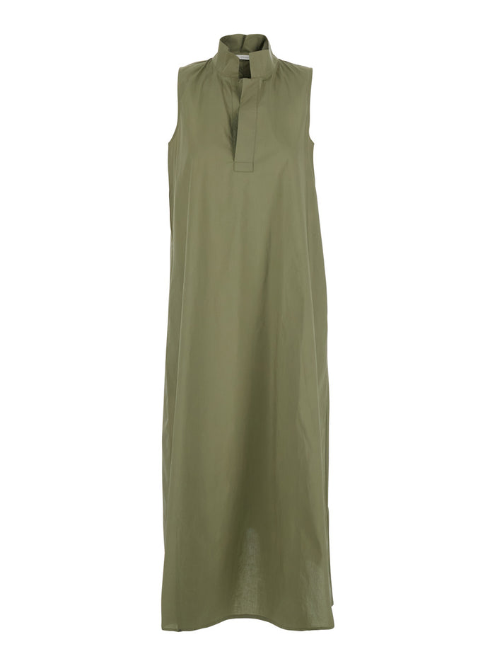 Long Dress Liz Green With V-Neck And Sleeves In Viscose Women