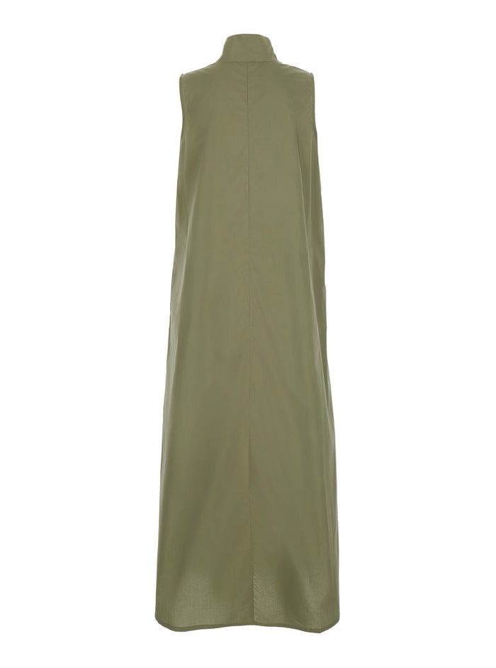 Long Dress Liz Green With V-Neck And Sleeves In Viscose Women