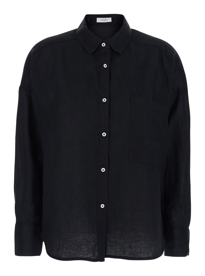 Black Blouse with Long Sleeves and Back Closure Shirts Blouses