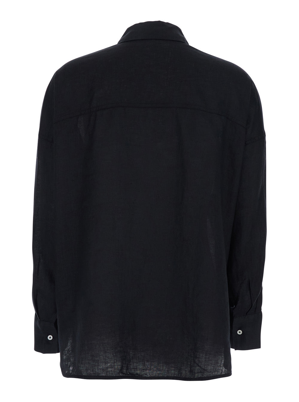 Black Blouse with Long Sleeves and Back Closure Shirts Blouses
