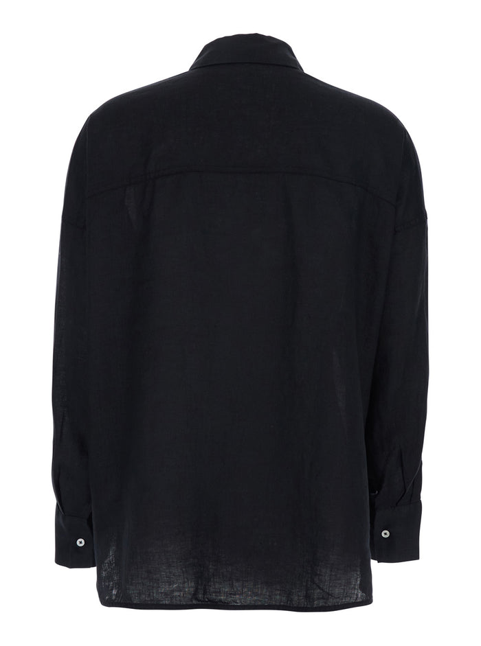 Black Blouse with Long Sleeves and Back Closure Shirts Blouses