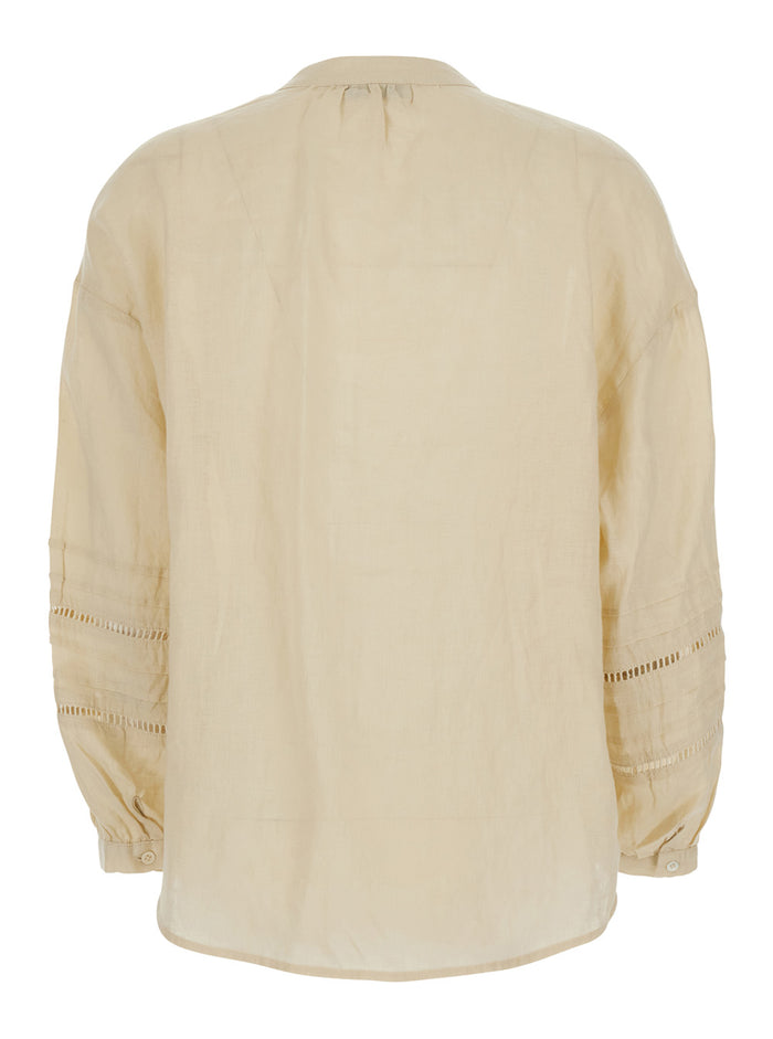 Leslie Beige Blouse With Long Sleeves And Pleated Details In Viscose For Women Shirts Blouses