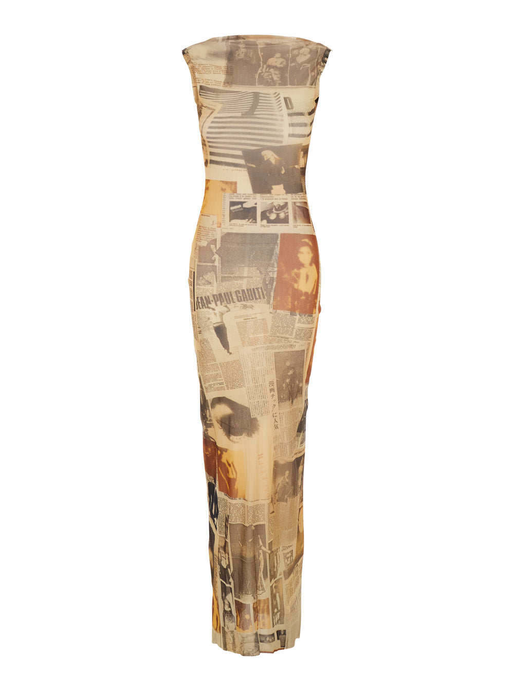 Long Sleeveless Dress with Open Back and All-Over Print in Multicolor Tech Fabric for Women Polyamide