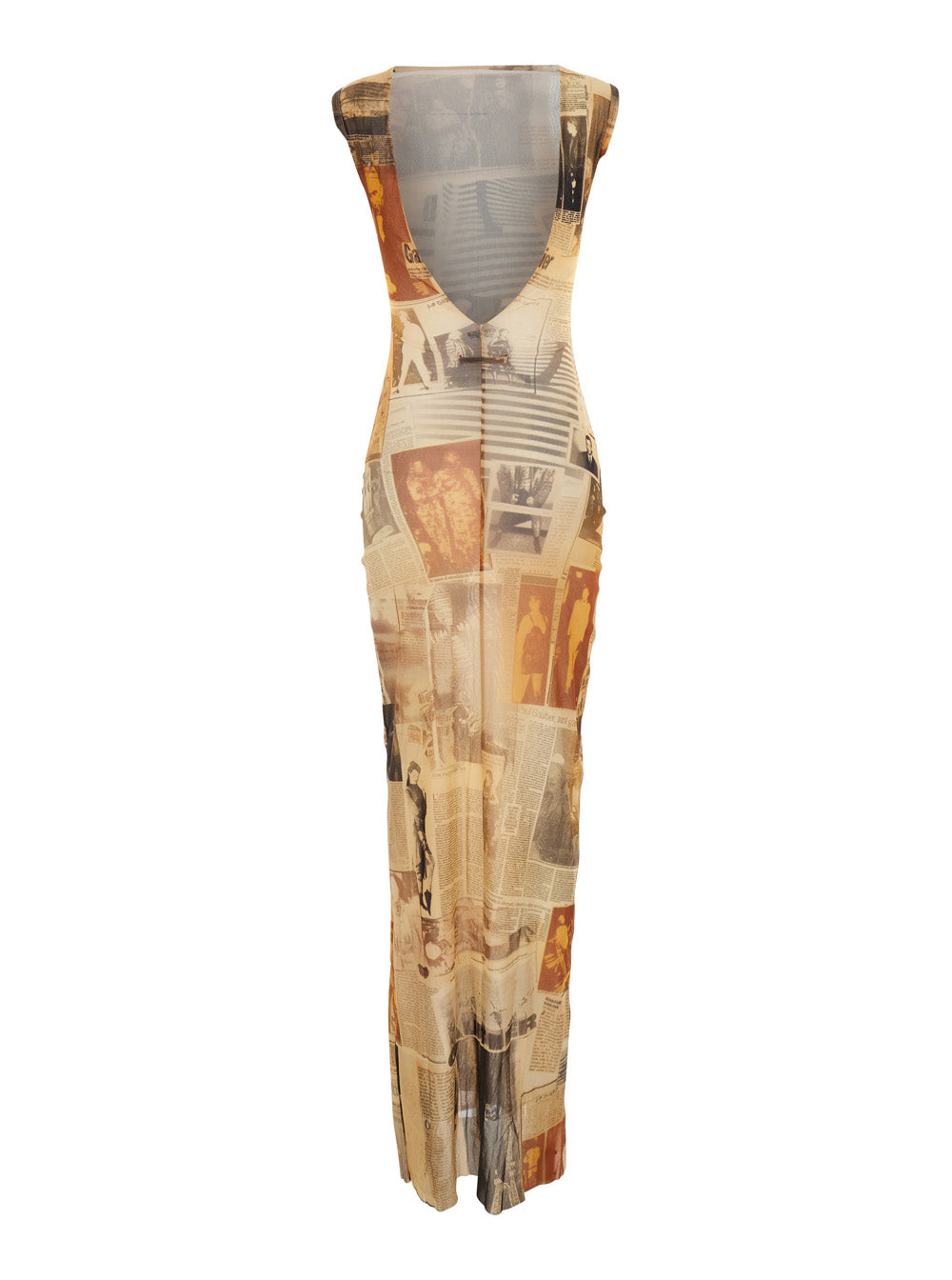Long Sleeveless Dress with Open Back and All-Over Print in Multicolor Tech Fabric for Women Polyamide