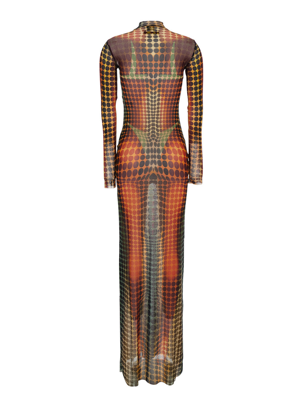 Long Dress DR131M018P155060 with High Collar and All-Over Print in Multicolor Tech Fabric for Women Polyamide