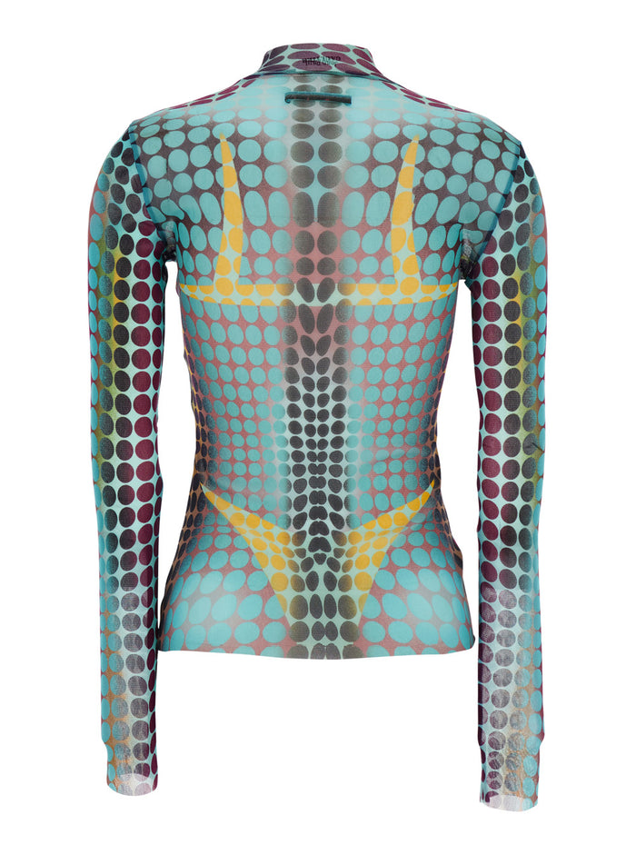 High Neck Top with All-Over Print in Multicolor Tech Fabric for Women Polyamide Tops