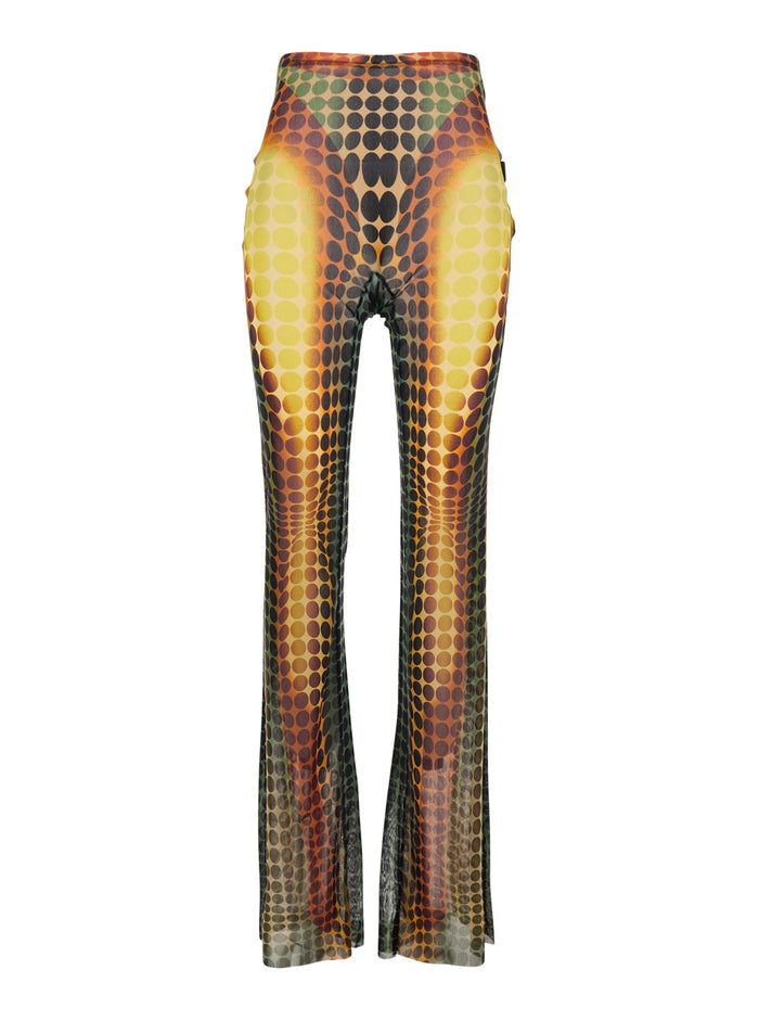Multicolor Pants with High Waist and All-Over Print in Tech Fabric Woman Polyamide Trousers
