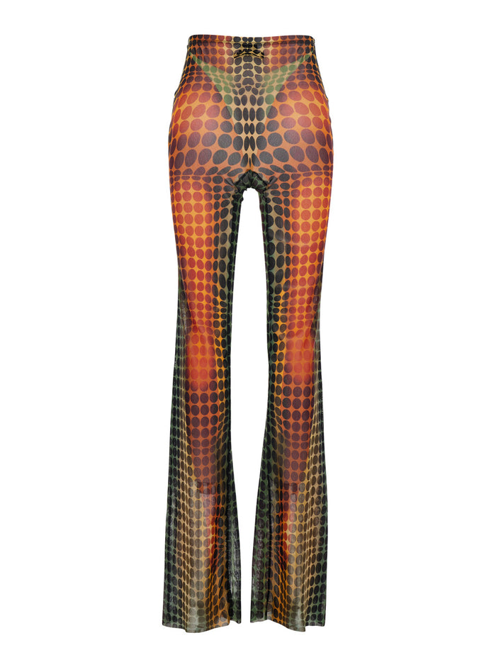 Multicolor Pants with High Waist and All-Over Print in Tech Fabric Woman Polyamide Trousers