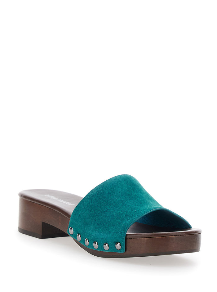 CAMBRIE Blue Sandals with Turquoise Leather Straps for Women Blu Flat Shoes