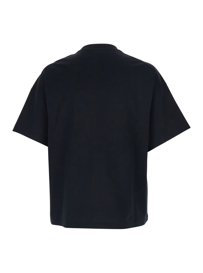 Black Crew Neck T-Shirt with Maxi Logo Lettering on the Front for Men Cotton Tshirts And Polo Shirts