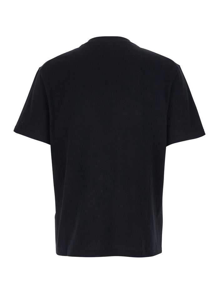 Mens Black Cotton Crew Neck T-Shirt with Front Logo Lettering Tshirts And Polo Shirts