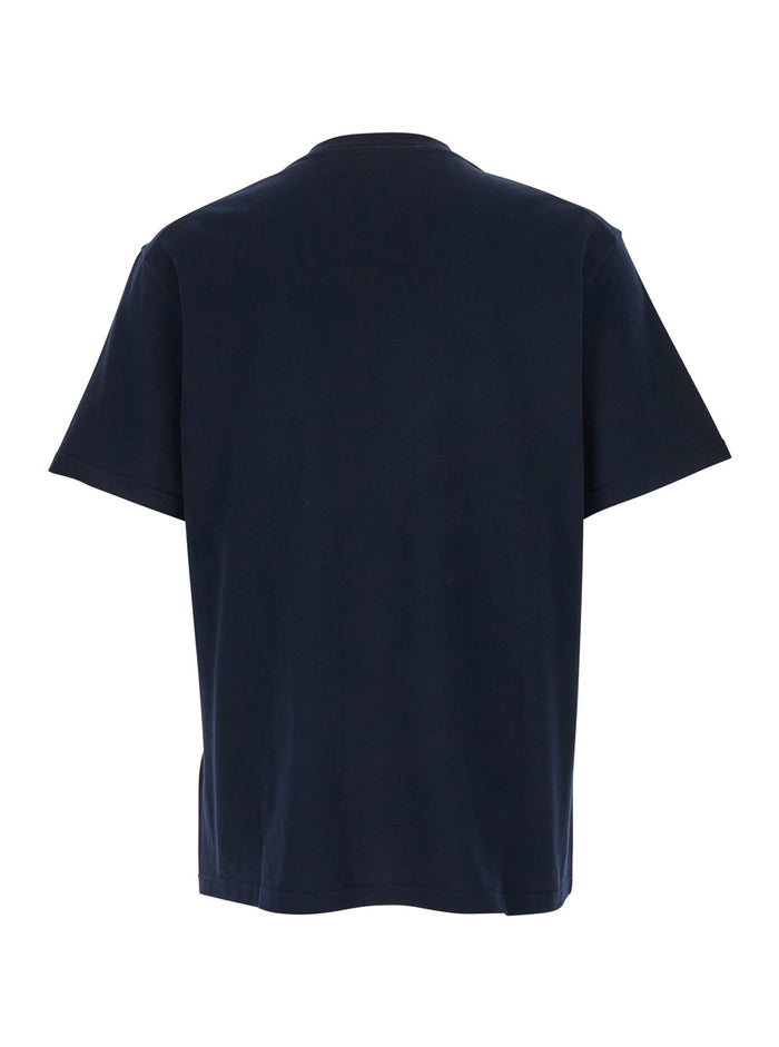 Blue T-Shirt with Logo Lettering on the Front for Men Blu Cotton Tshirts And Polo Shirts