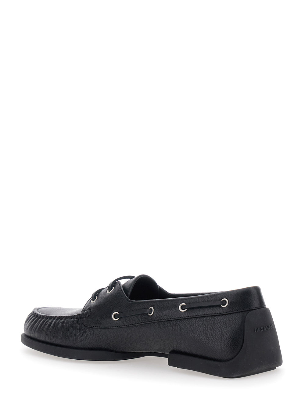Black Loafers With Ruffled Details And Rounded Toe Leather For Men