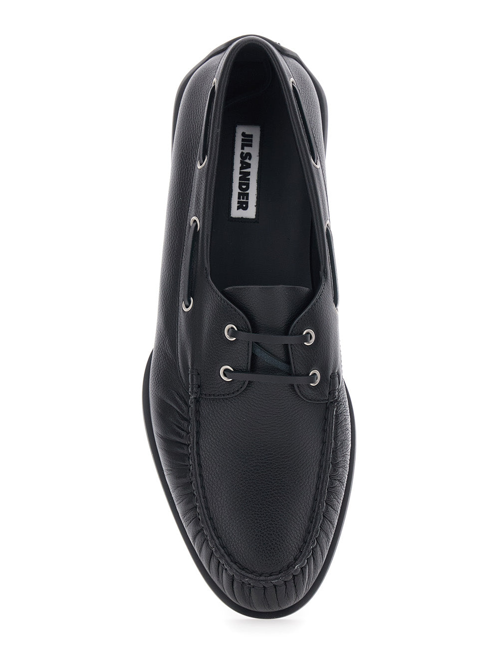Black Loafers With Ruffled Details And Rounded Toe Leather For Men