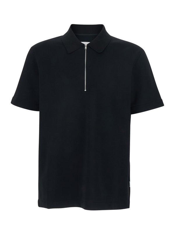 Polo Shirt With Front Zip Black T-shirts
