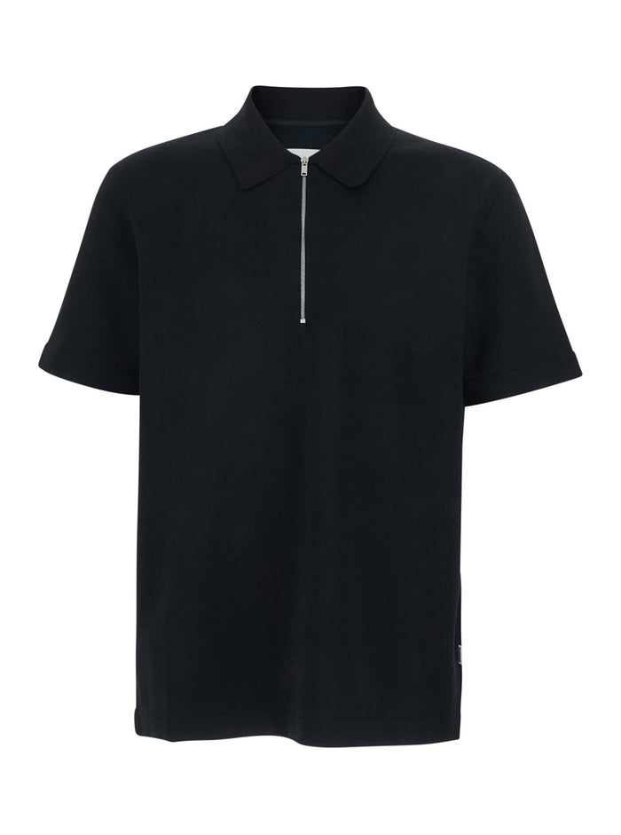 Black JIL SANDER Polo with Classic Collar and Front Zip Closure for Men Tshirts Shirts
