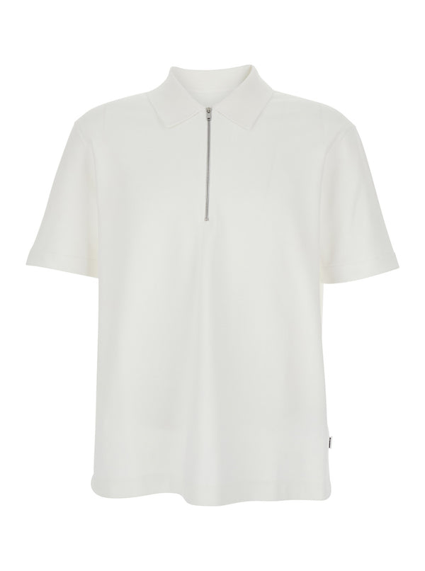 Mens Polo Shirt Front Zip White Cotton T-shirts