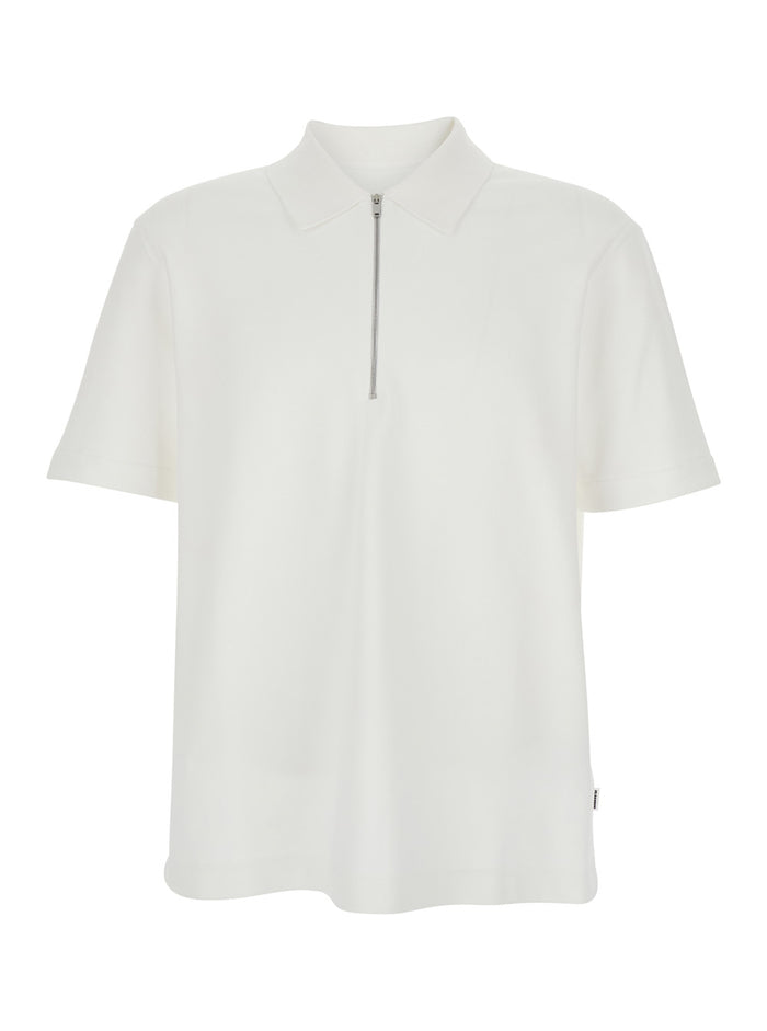 White Cotton Polo with Classic Collar and Front Zip for Men Tshirts Shirts