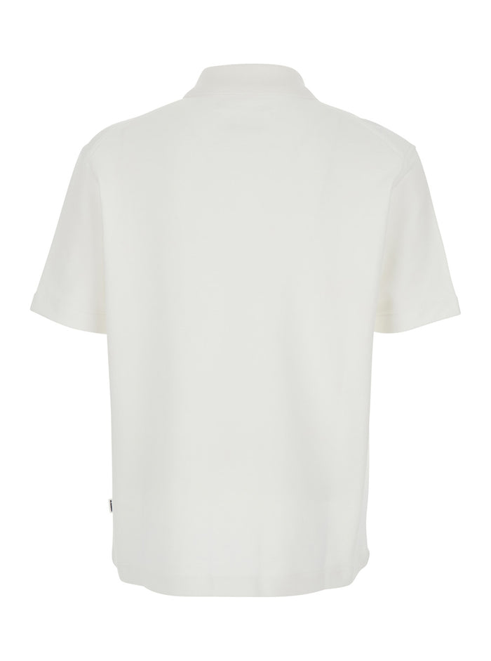 White Cotton Polo with Classic Collar and Front Zip for Men Tshirts Shirts