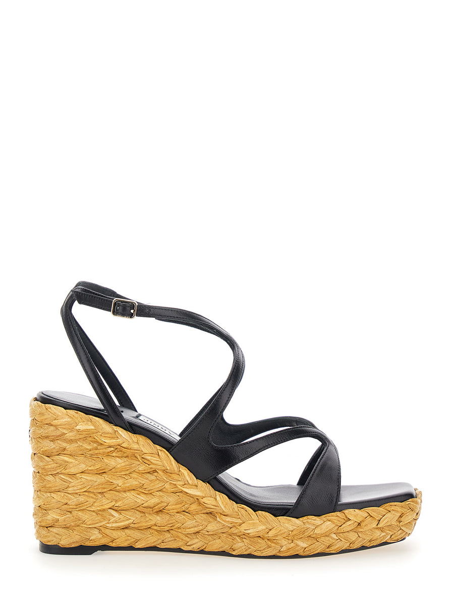 Wedges Ayla Black Leather Ankle Strap Goat Shoe