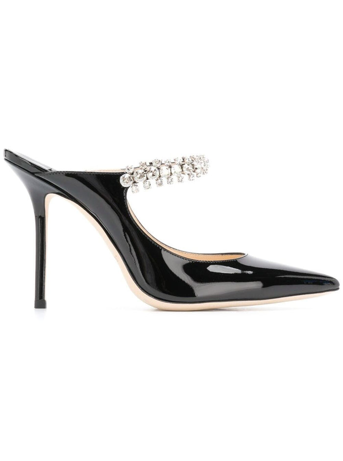 Black Pumps with Crystal Strap in Patent Leather Woman Calf Heels