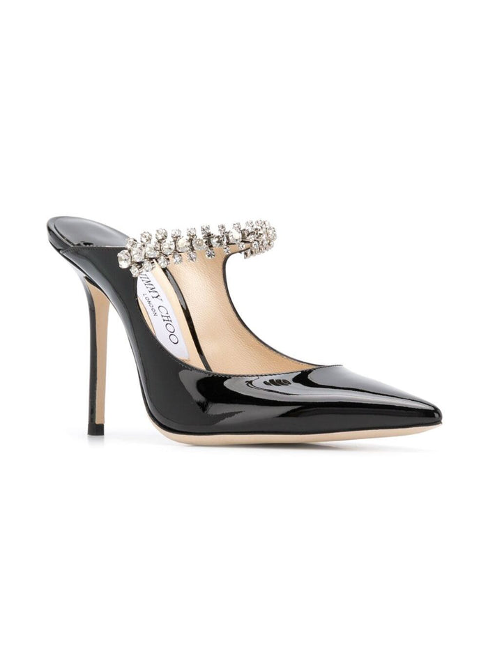 Black Pumps with Crystal Strap in Patent Leather Woman Calf Heels