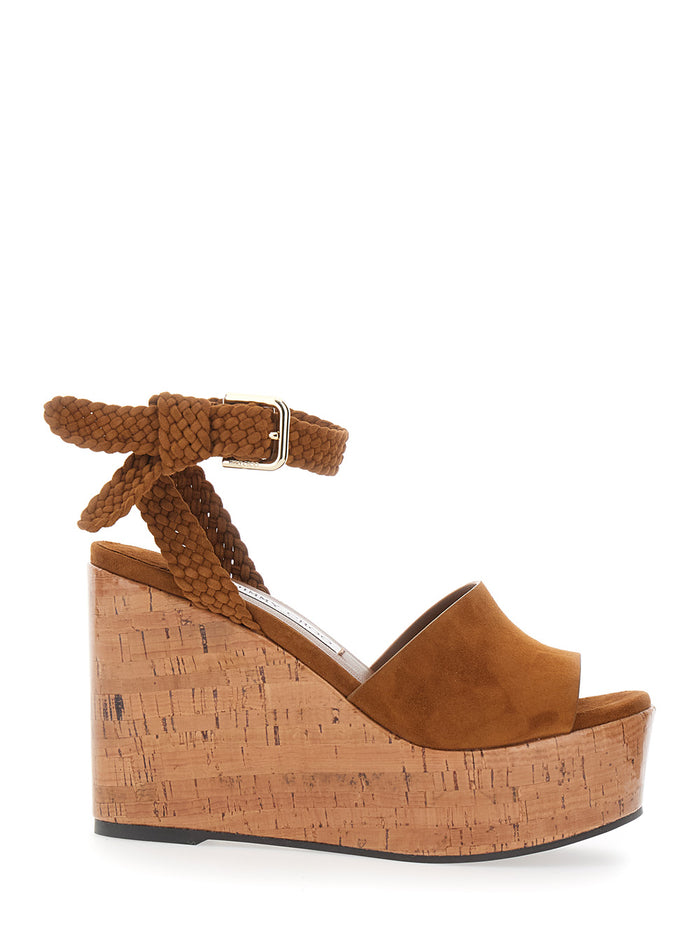 Jori Brown Wedges With Open Toe And Braided Ankle Strap Suede For Women