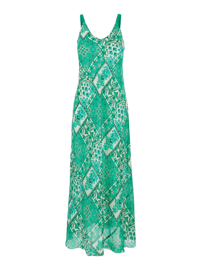 Long Multicolor Kanako Dress With V-Neck And Short Sleeves Viscose For Women