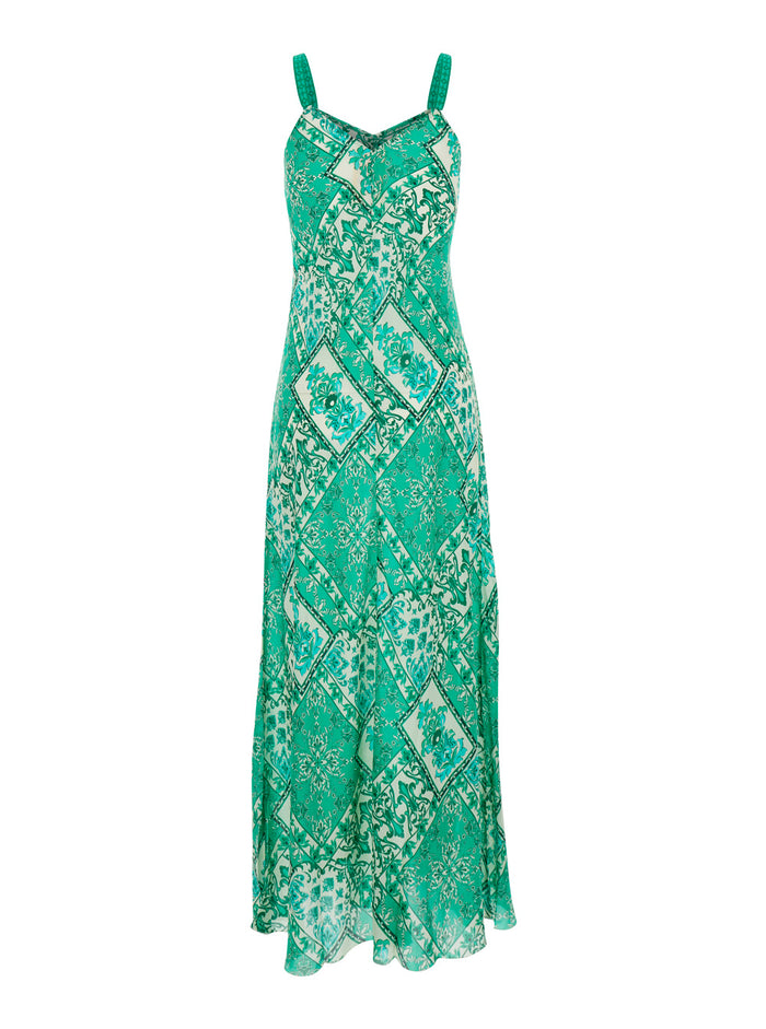 Long Multicolor Kanako Dress With V-Neck And Short Sleeves Viscose For Women
