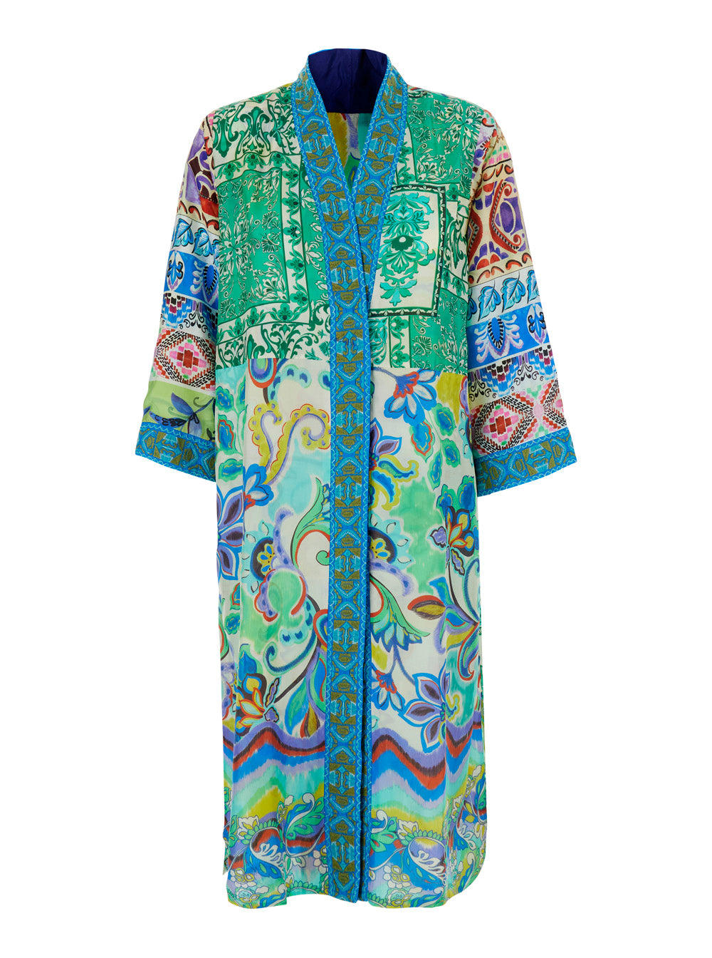 Patchwork Kimono With Colorful Viscose Multicolor Women Beachwear