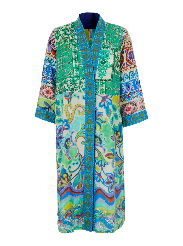 Patchwork Kimono With Colorful Viscose Multicolor Women Beachwear