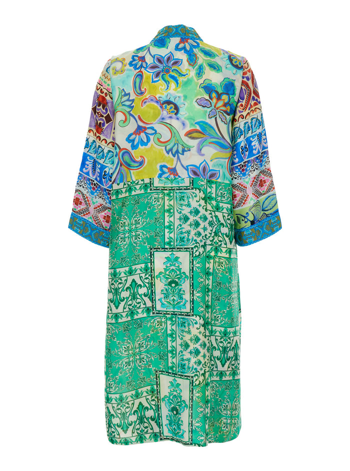 Patchwork Kimono With Colorful Viscose Multicolor Women Beachwear