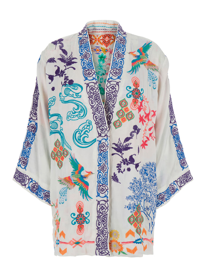 Romana Kimono Multicolor Kaftan With Long Sleeves Womens Fabric Beachwear