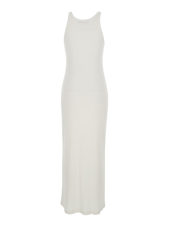 Long White Dress With Short Sleeves Viscose For Women